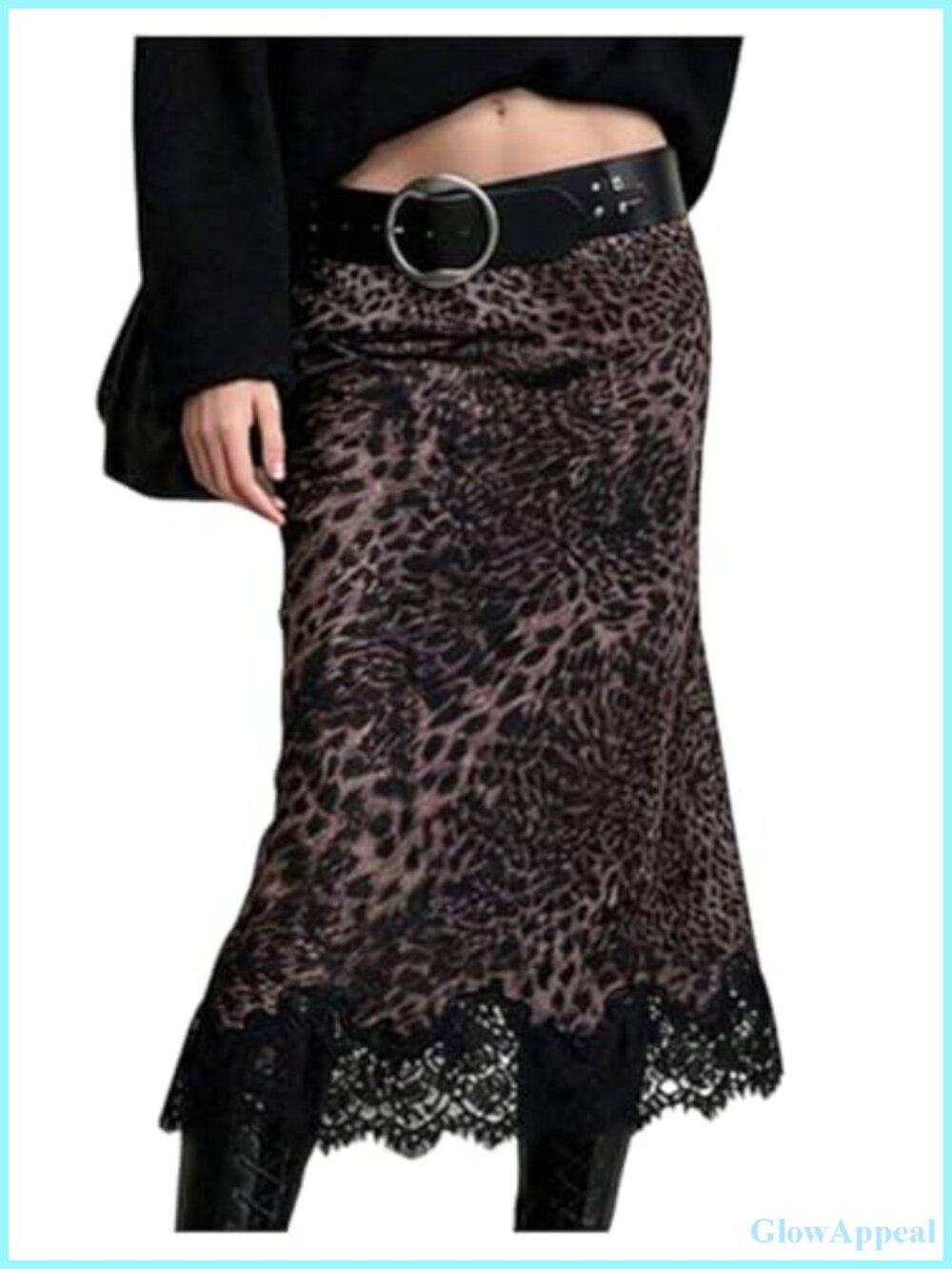 SOLY HUX Women's Leopard Print Lace Y2k Vintage Cheetah Midi Skirt